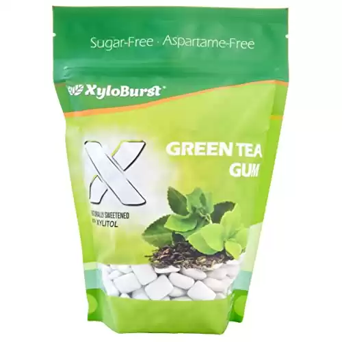 XyloBurst Green Tea Sugar Free Gum - Natural Xylitol Chewing Gum - Bulk 500 Count Bag - Non GMO, Vegan, Aspartame Free, Keto Friendly