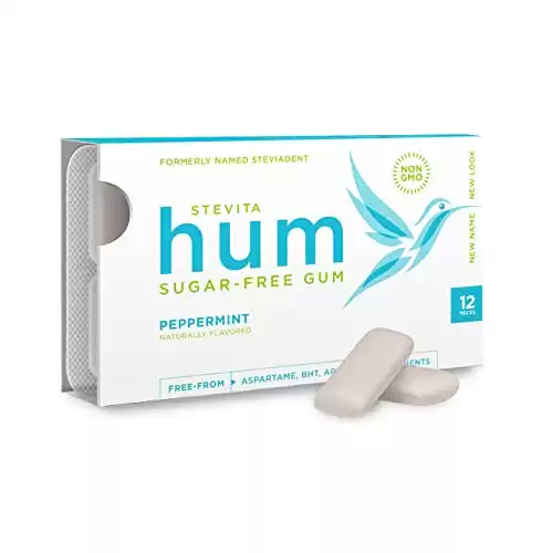 Stevita Hum, Peppermint - Sugar-Free Gum - 12 Pieces, Pack of 12 - Supports Oral Health - Non-GMO, Vegetarian, Keto, Gluten Free - 72 Total Servings