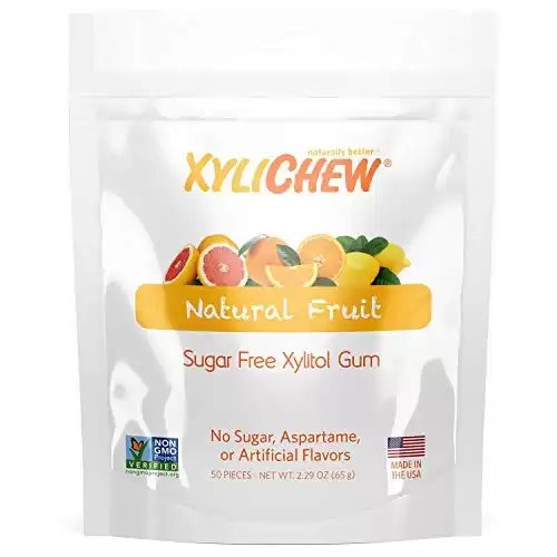 Xylichew 100% Xylitol Chewing Gum - Non GMO, Non Aspartame, Gluten Free, and Sugar Free Gum - Natural Oral Care, Relieves Bad Breath and Dry Mouth - Fruit, 50 Count