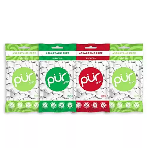 PUR Gum Sugar Free Chewing Gum with Xylitol, Aspartame Free + Gluten Free, Vegan & Keto Friendly - Naturally Flavored Gum, Variety Pack, 55 Pieces (Pack of 4)