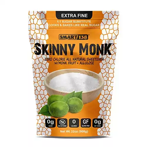 Skinny Monk - Monkfruit Sweetener, Keto Friendly, Zero Net Carbs, Non-Glycemic, Allulose Powder, Monk Fruit (Granular, 32oz)