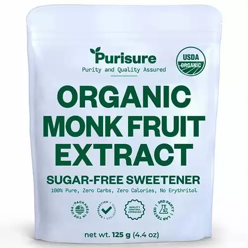 Organic Monk Fruit Sweetener, 125g (4.41oz) 400 Servings, No Fillers Pure USDA Organic Monk Fruit Extract Powder with No Aftertaste, Zero Calorie & Zero Carbs, Keto & Paleo Friendly, by Purisu...