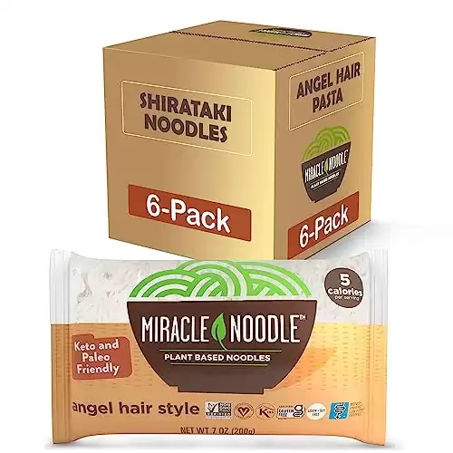 Miracle Noodle Angel Hair Pasta - Plant Based Shirataki Noodles, Konjac Noodles, Vegan, Gluten-Free, Low Carb Pasta, Paleo, Low Calorie Noodles, Soy Free, Non-GMO, Keto Pasta Noodles - 7 Oz, 6-Pack