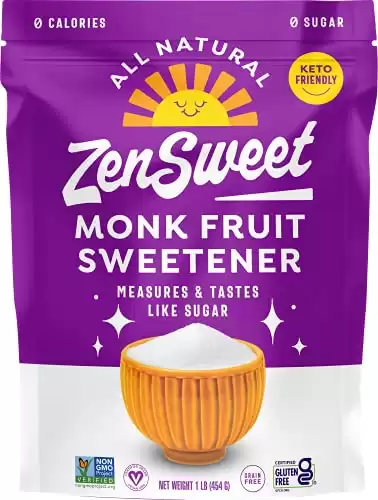 ZenSweet Monk Fruit Sweetener - 1:1 Sugar Substitute - 1lb - Zero Calorie, Zero Glycemic Index - Gluten-Free, Grain-Free, Non-GMO, Vegan, and Keto Sweetener - For Cooking and Baking