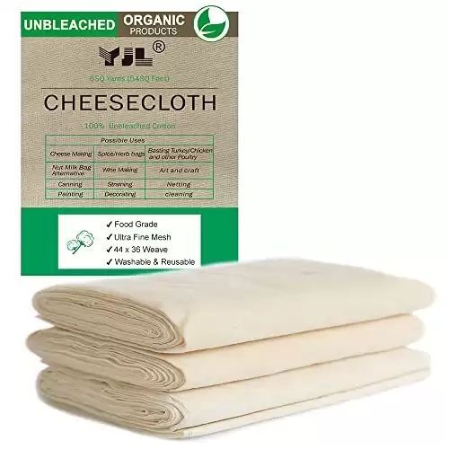 YJL Cheesecloth for Straining, 54 Sq Feet, 100% Cotton Grade 90 Unbleached Cheesecloth, Fine Cheesecloth | 6 Yards