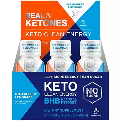 Keto Energy Shots - Exogenous Ketones Preworkout Energy Drink- 12-Pack with D BHB, Natural Caffeine, and Nootropic Blend - Strawberry Lemonade by Real Ketones