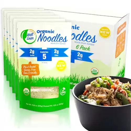 Well Lean Organic Konjac Shirataki Noodles Low Carb Noodles - Premium Konjac Noodles Keto Pasta - USDA Organic Noodles - 100% Plant Based Healthy Low Carb Pasta Noodles - Ready to Eat - 6 Pack