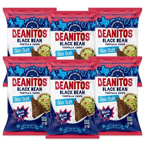 Beanitos Black Bean Chips - Original Sea Salt - (6 Pack) 5 oz Bag - Black Bean Tortilla Chips - Vegan Snack with Good Source of Plant Protein and Fiber