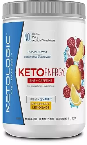KetoLogic BHB KetoEnergy Exogenous Ketones Powder with Caffeine | Raspberry Lemonade - 30 Serve | Supports Low Carb, Keto Diet & Boosts Energy, Focus | Keto Pre-Workout Supplement, Beta-Hydroxybut...